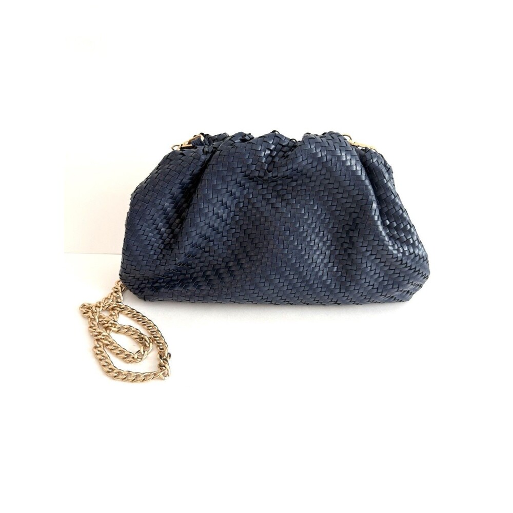 Anthropologie Frankie Clutch Navy Woven Faux Leather Gold Chain Shoulder BagNWOT